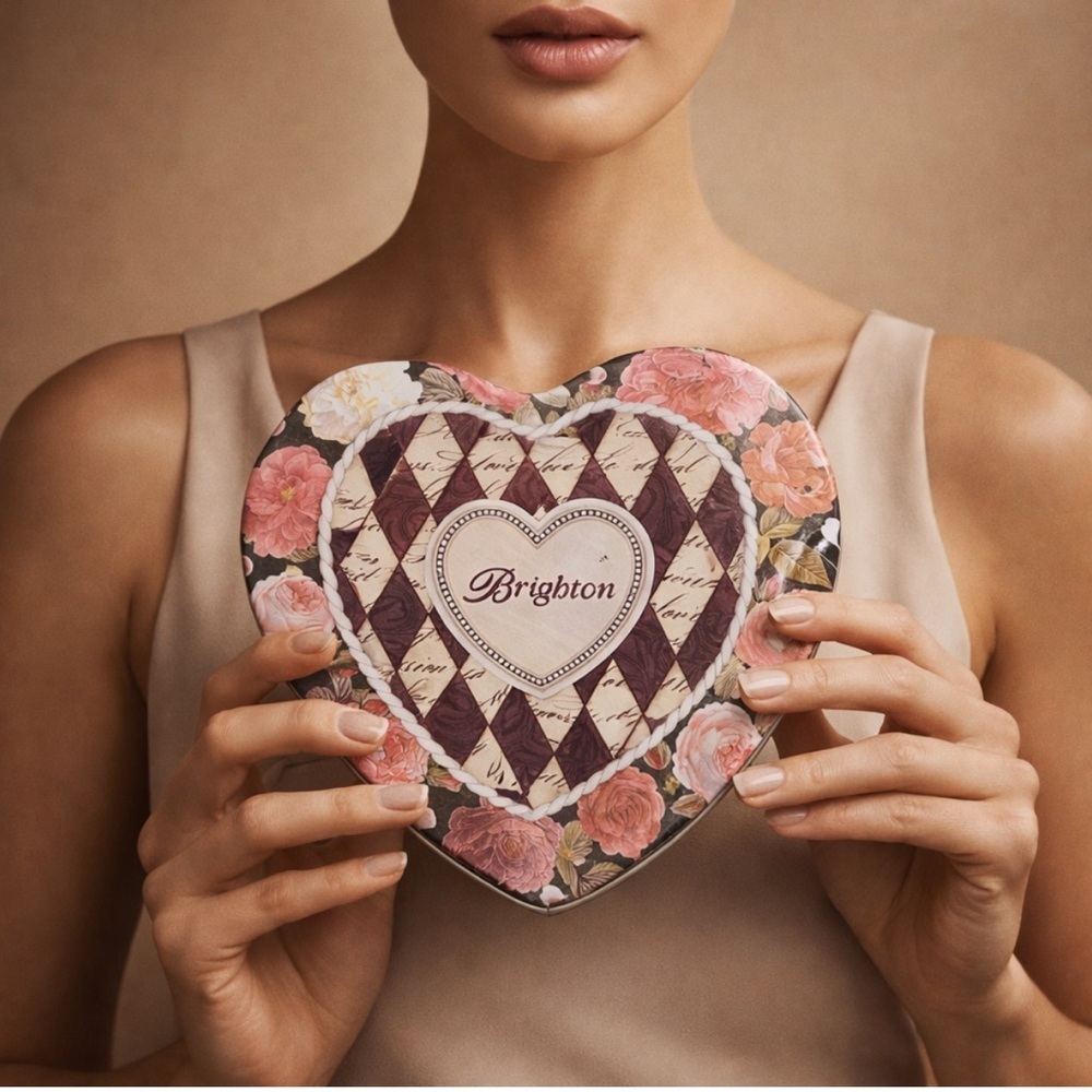 Brighton Heart-Shaped Decorative Tin Box Floral Vintage Style